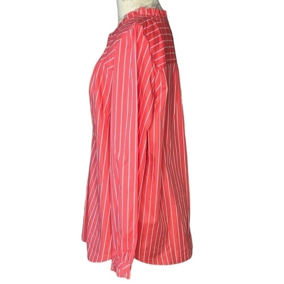 Talbots 100% cotton, coral & white pinstriped button-down ruffle trim shirt Sz L - Picture 8 of 15